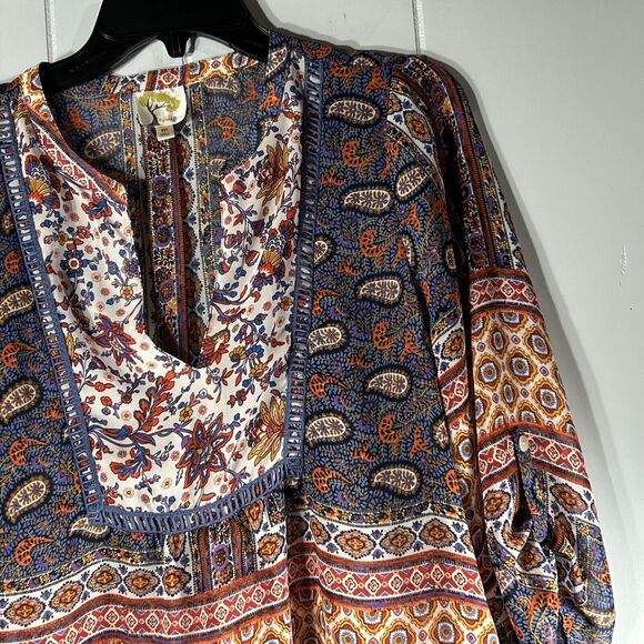 Fig and Flower Size Medium Anthropologie Boho Top Mixed Print Cottage Peasant - Picture 3 of 13